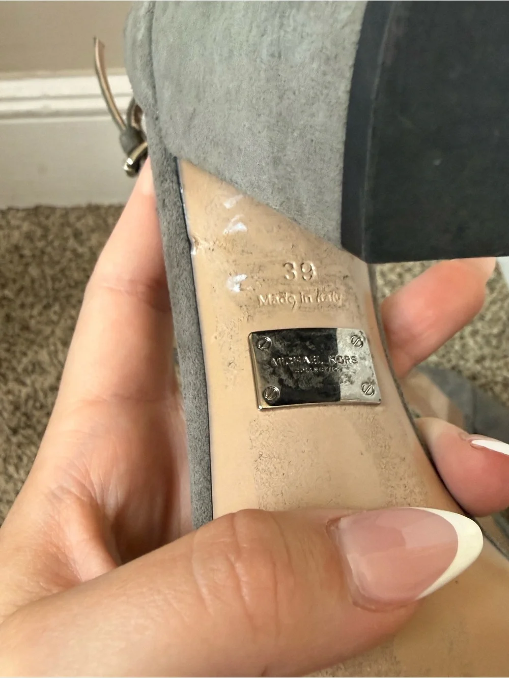 Michael Kors Collection Gray Suede Ankle Strap Block Heels Size 39